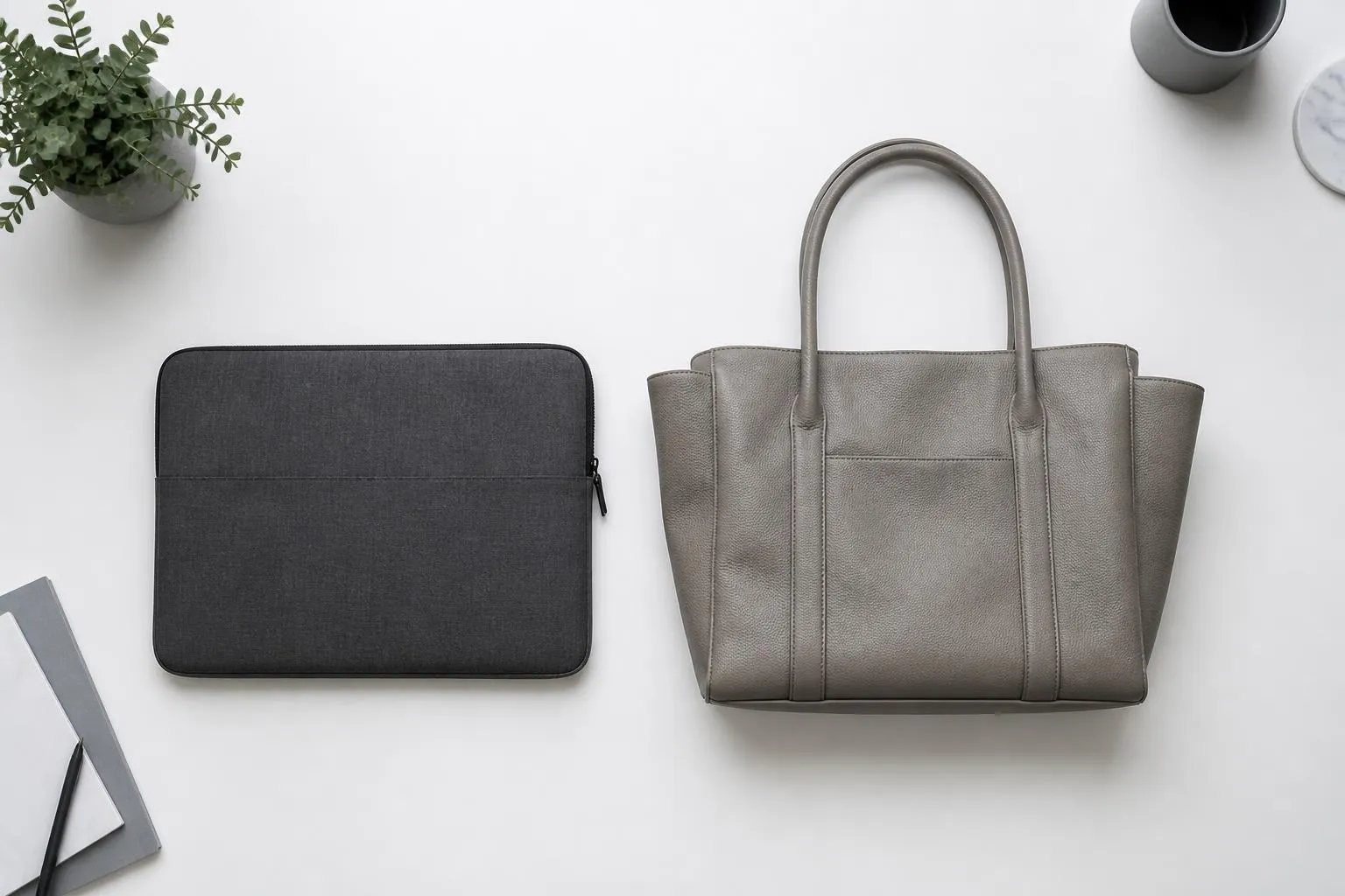 Two laptop bags side by side showing size and type contrast